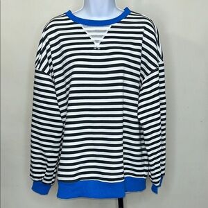 Striped Black and White Sweat shirt  with Blue Accents